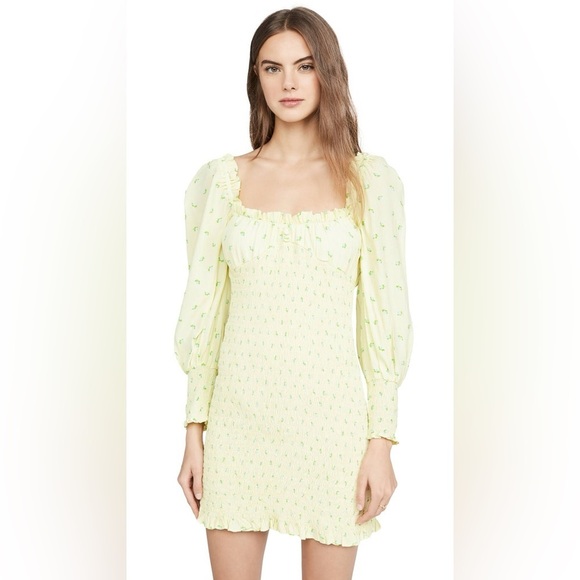 Faithfull the Brand Gombardy Mini Dress Bisset Yellow Floral Print (17) - Picture 2 of 8